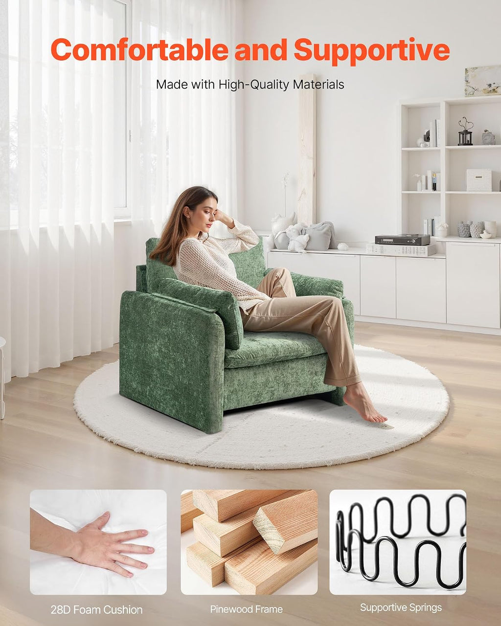 Oversized Green Padded Arm Reading Accent Chair
