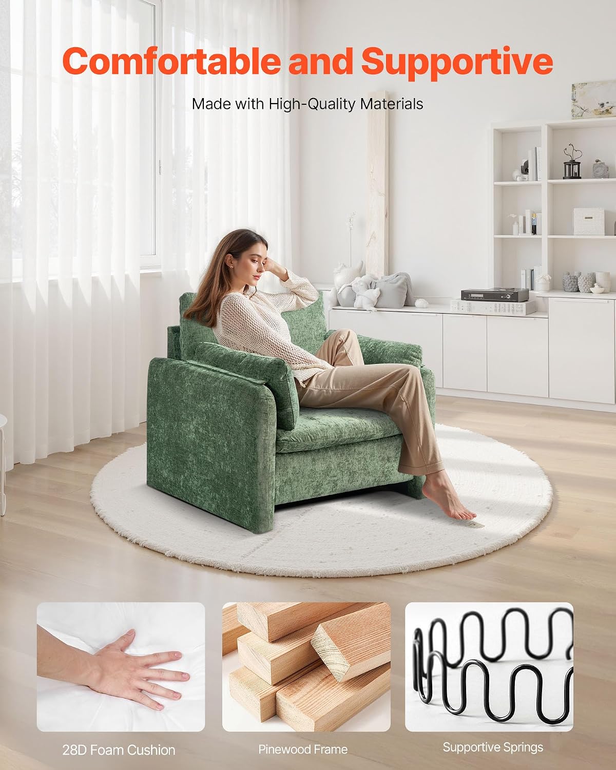 Oversized Green Padded Arm Reading Accent Chair