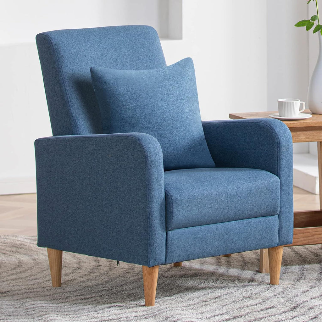Fabric Wood Leg Accent Chair with Pillow Blue
