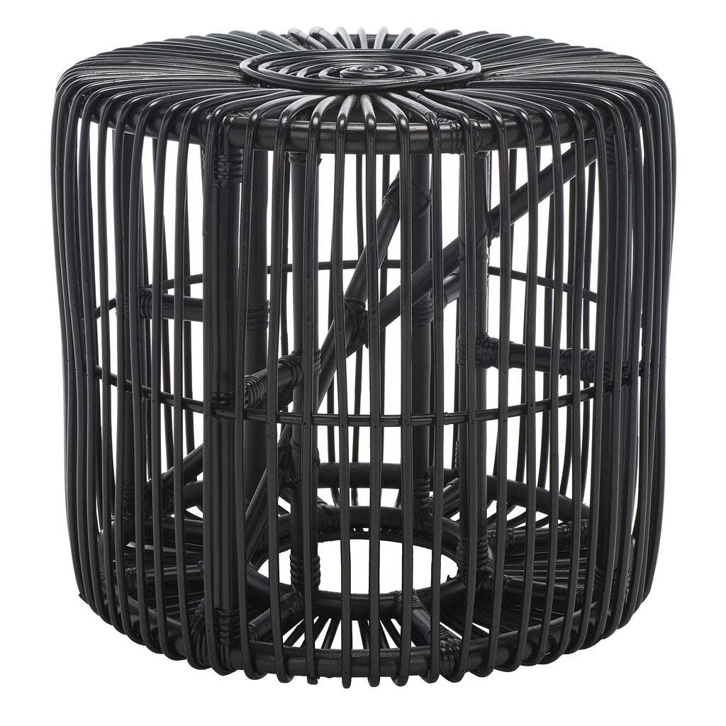 Natural Rattan Round Drum Coastal Accent Table