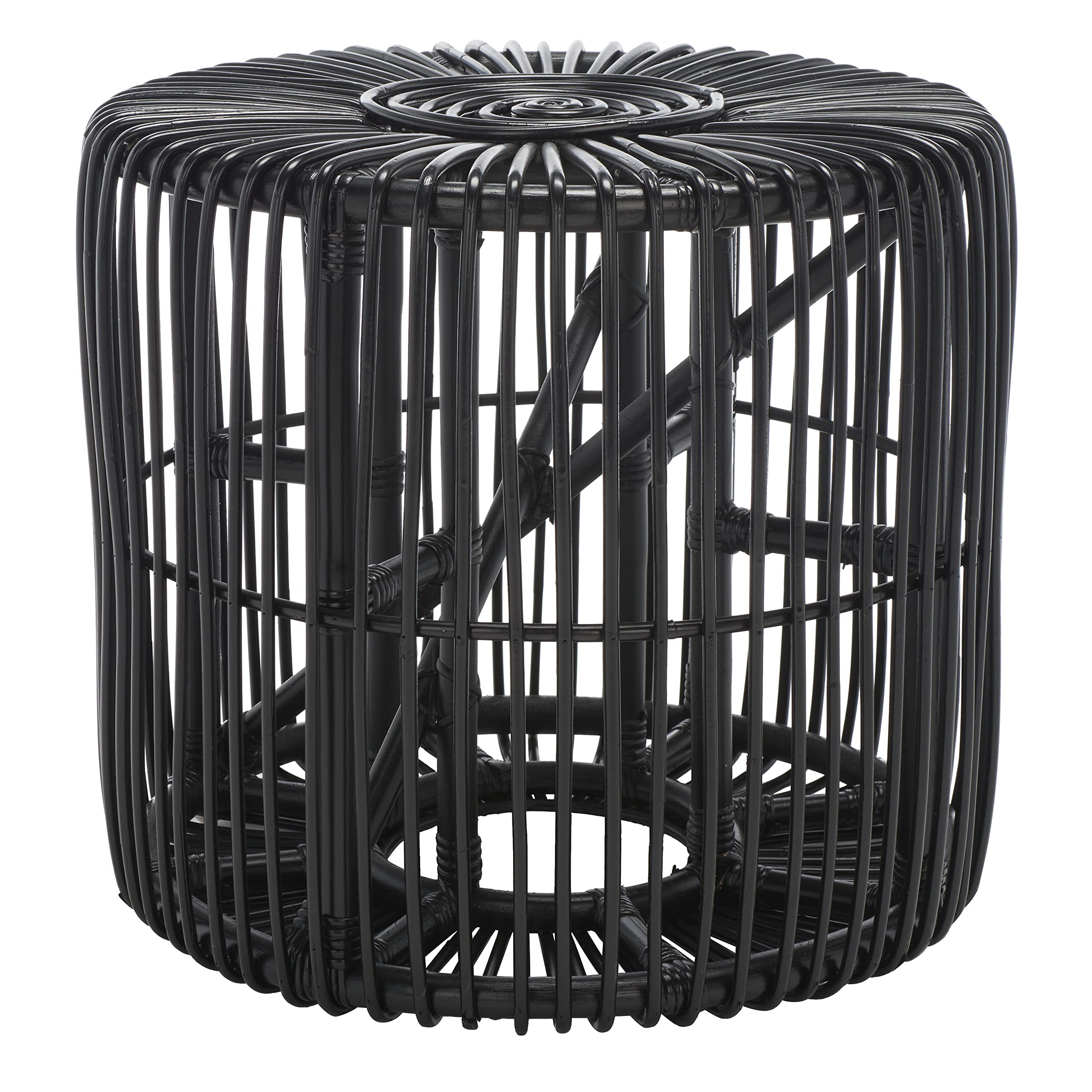 Natural Rattan Round Drum Coastal Accent Table