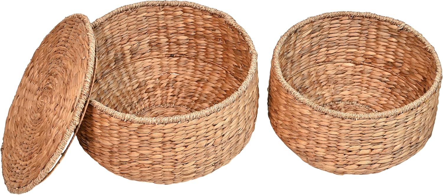 Handwoven Hyacinth Hourglass Storage Accent Table