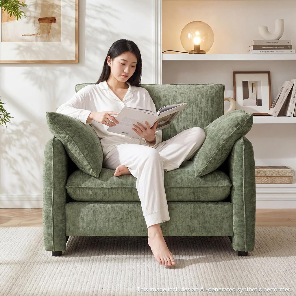 Oversized Green Chenille Piped Accent Chair Pillows
