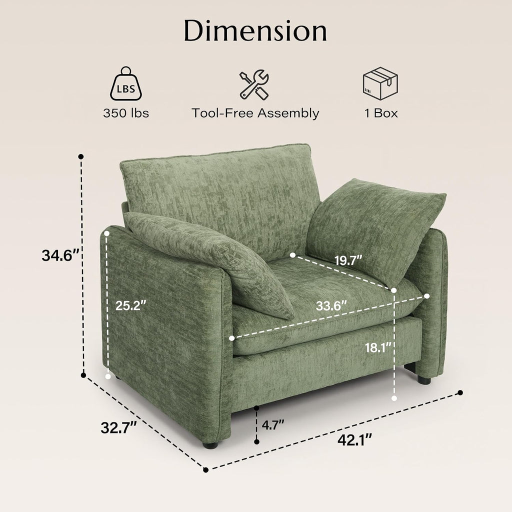 Oversized Green Chenille Piped Accent Chair Pillows
