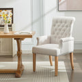 Tufted Nailhead Beige Fabric Arm Dining Chairs