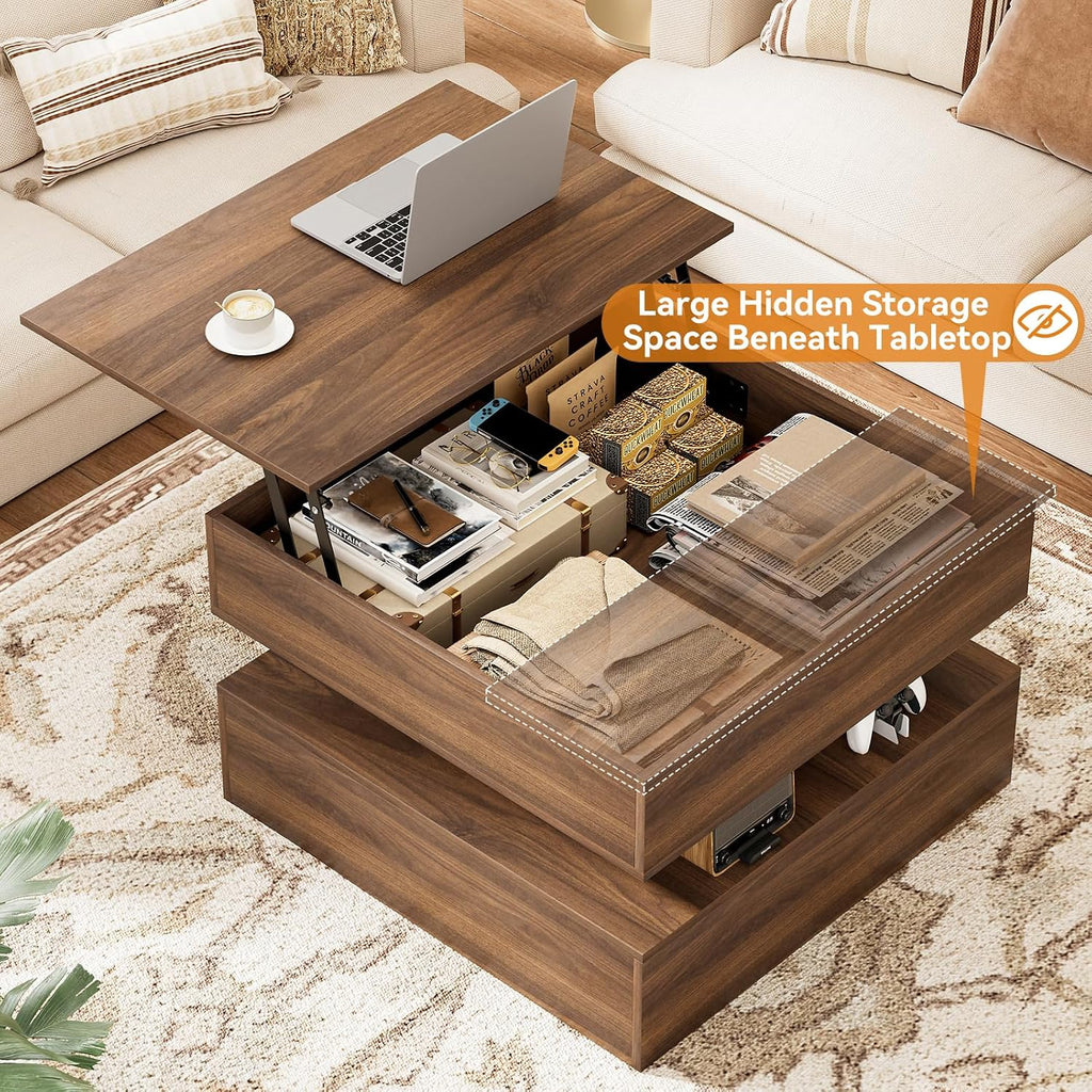 Walnut Square Lift Top Storage Coffee Table