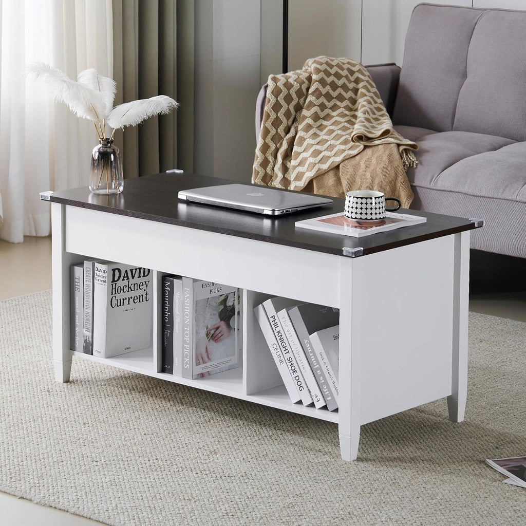 White Dark Brown Lift Top Storage Coffee Table