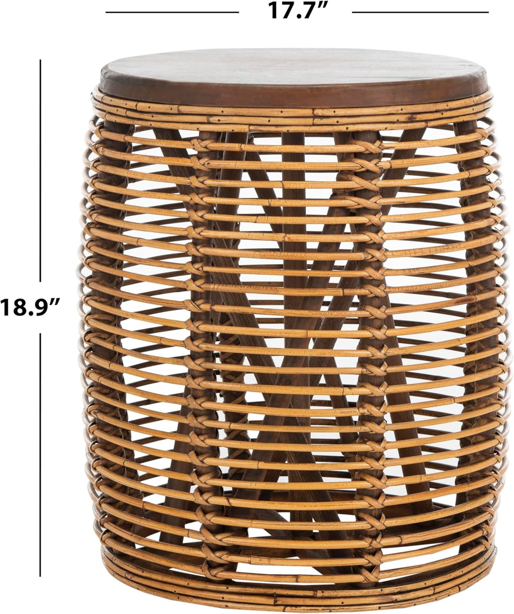 Honey Teak Wash Woven Rattan Drum Table