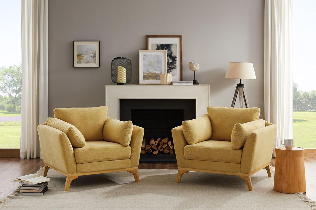 Large Linen Cushioned Accent Chair for Living Bedroom