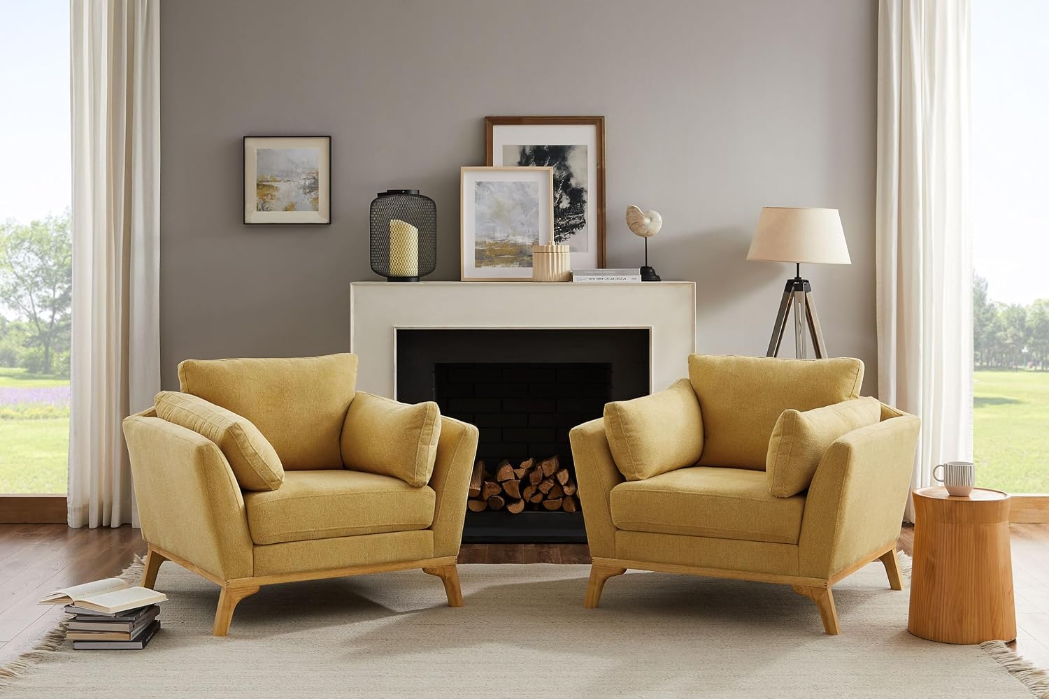 Large Linen Cushioned Accent Chair for Living Bedroom
