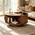 Walnut Fluted Round Lift Top Storage Coffee Table