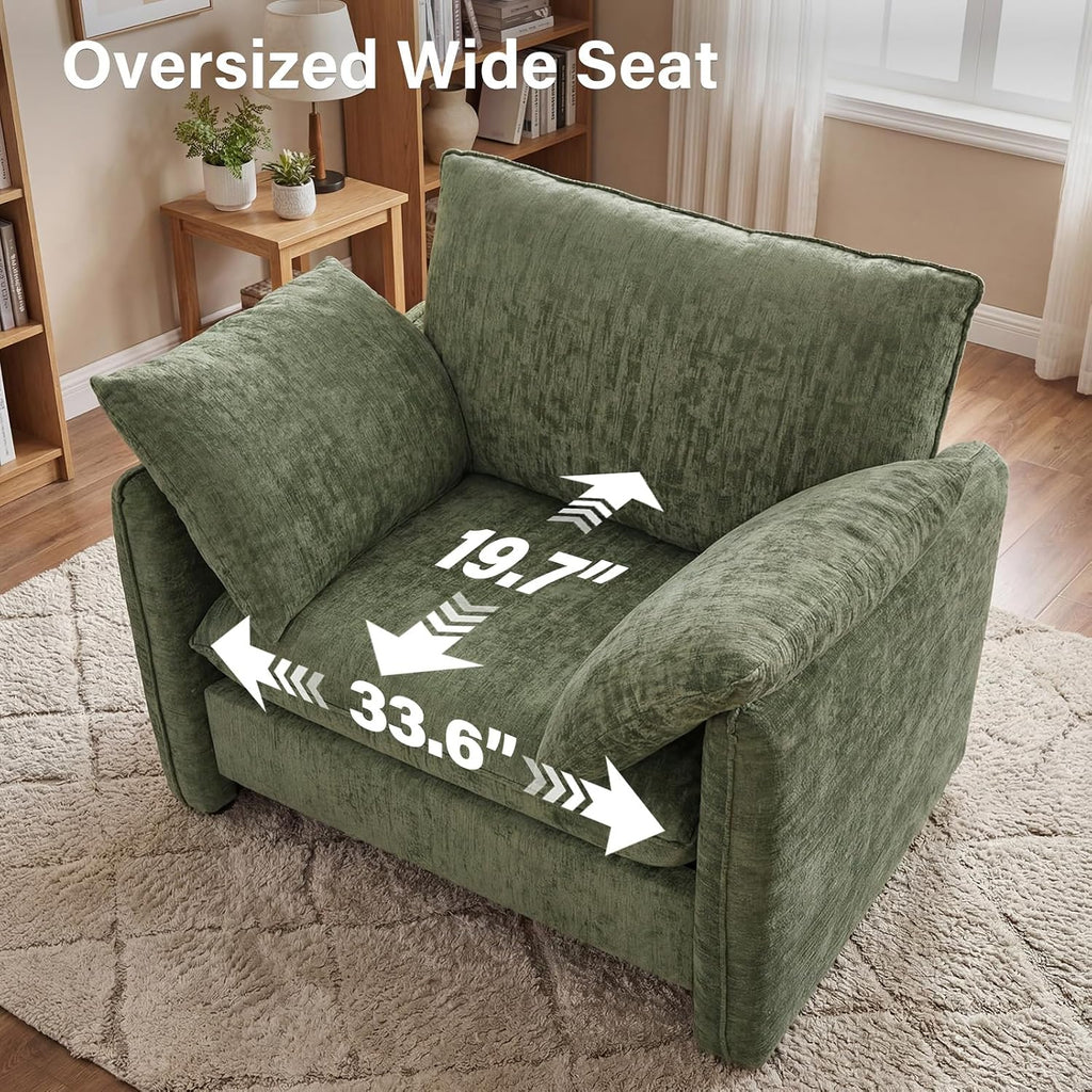 Oversized Green Chenille Piped Accent Chair Pillows