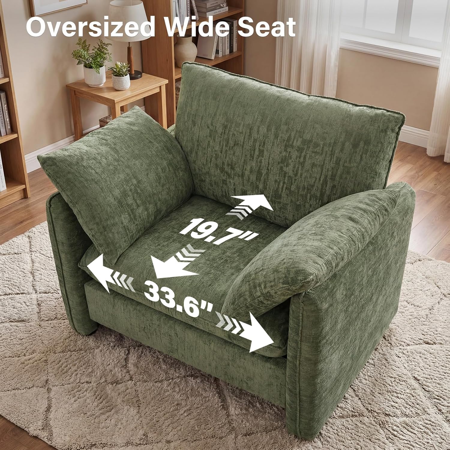 Oversized Green Chenille Piped Accent Chair Pillows