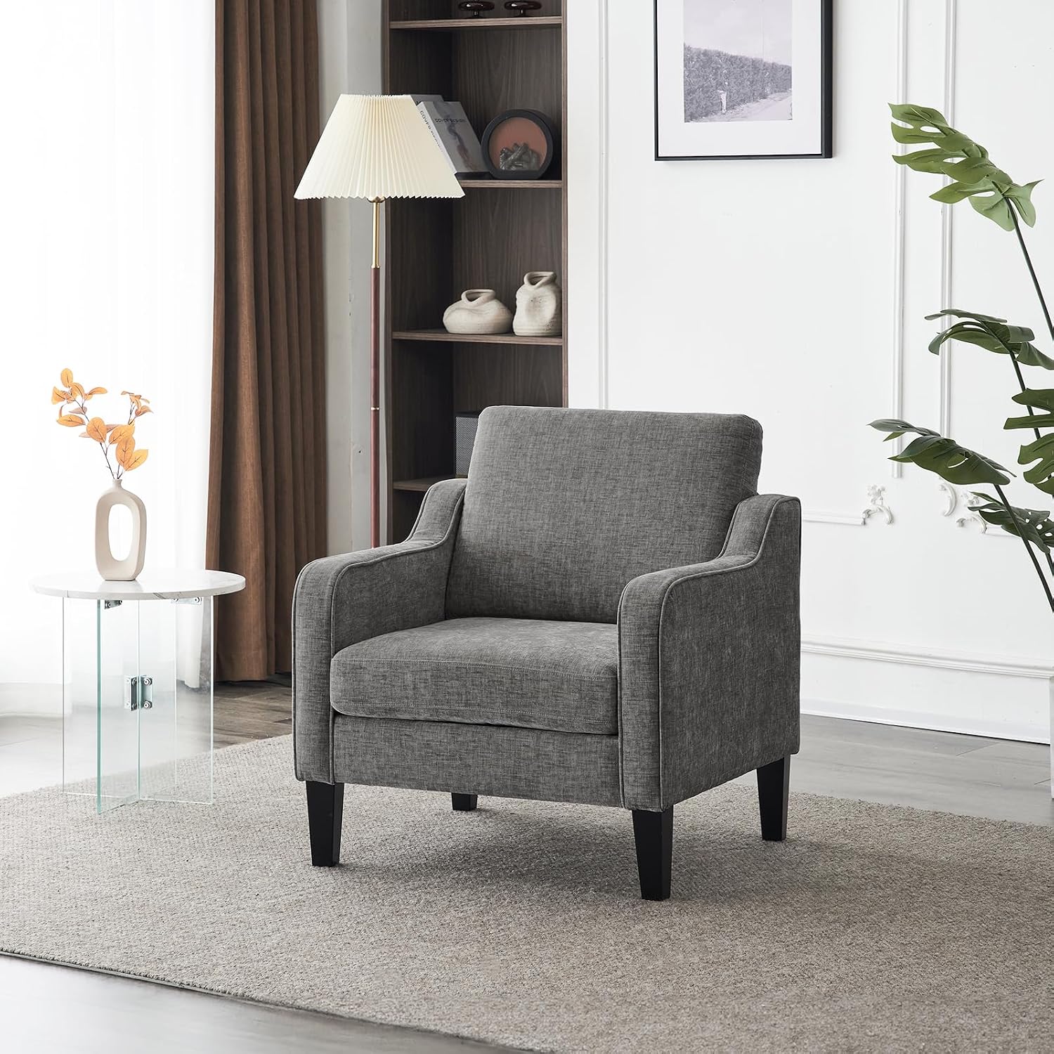 Mid Century Chenille Upholstered Light Grey Accent Chair