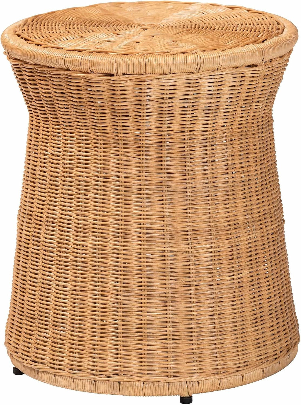 Handwoven Rattan Drum Honey Round End Table