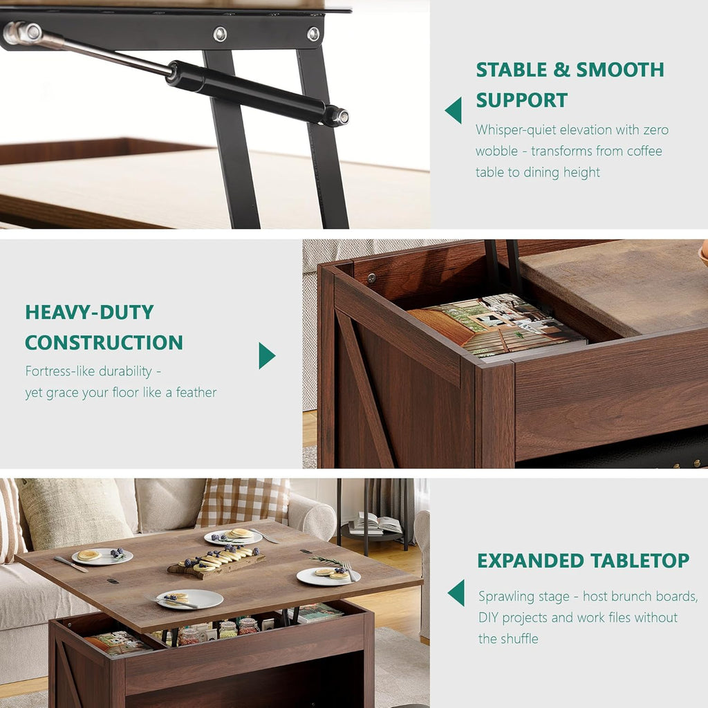 Walnut Convertible Lift Top Storage Coffee Table Set