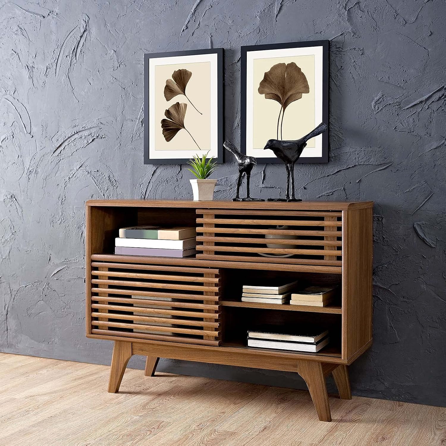 Walnut Two-Tier Mid Century Display Stand