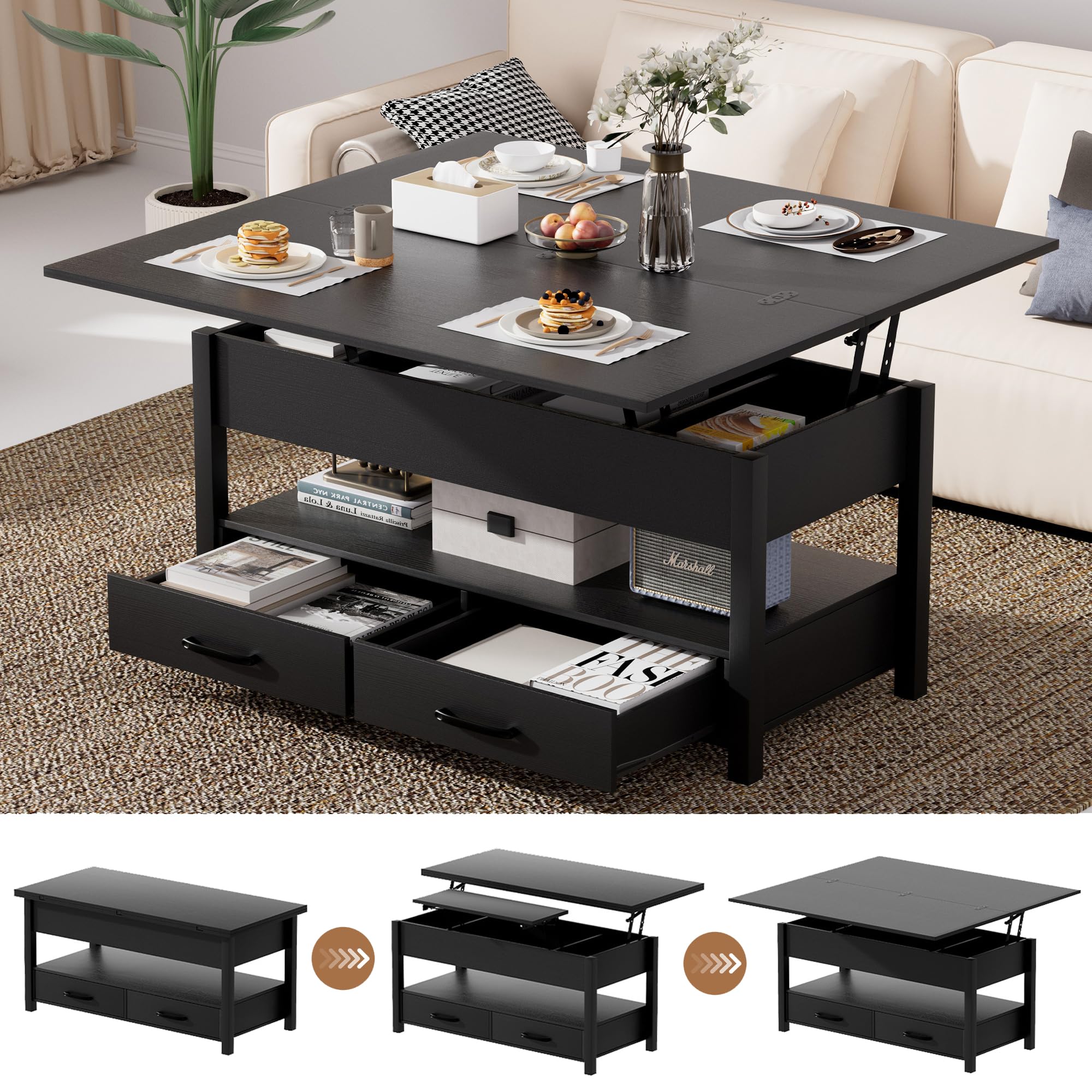 Grey Multifunctional Lift Top Storage Coffee Table