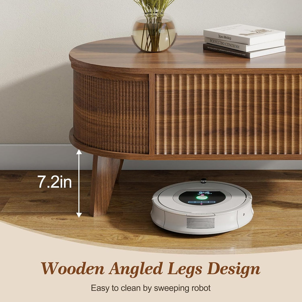 Walnut Fluted Oval Lift Top Storage Coffee Table