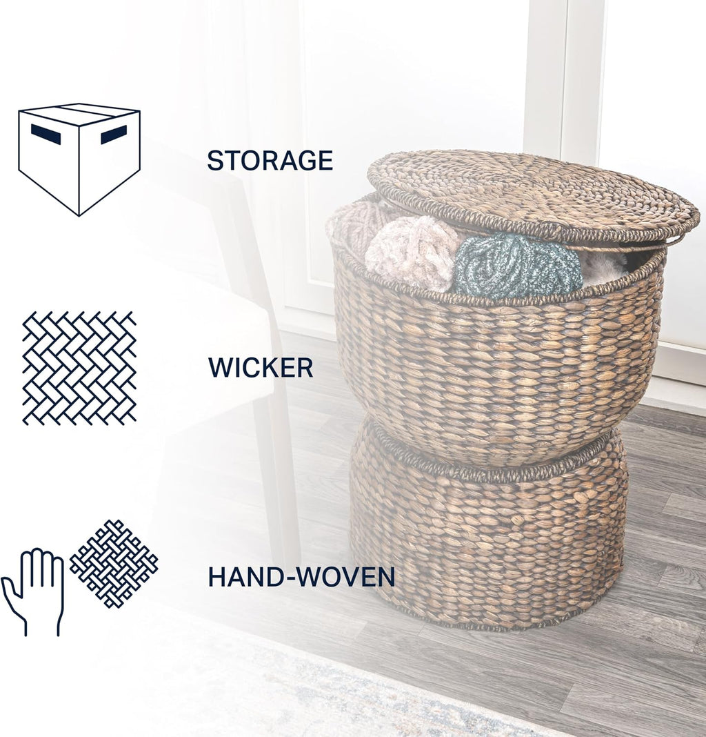 Handwoven Hyacinth Hourglass Brown Storage Table