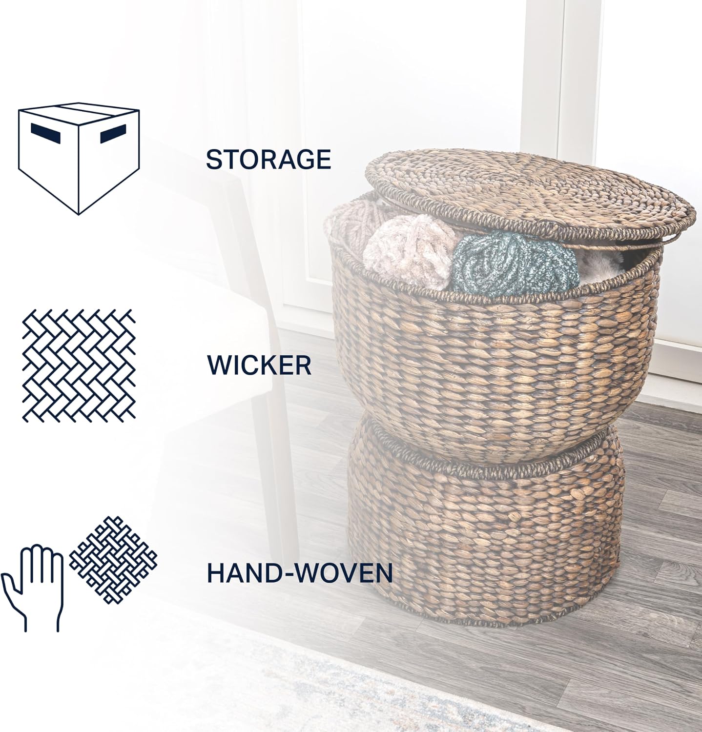 Handwoven Hyacinth Hourglass Brown Storage Table