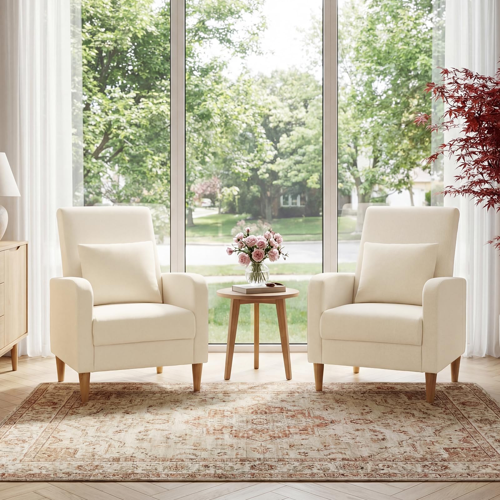 Fabric Accent Chairs Set of 2 Wood Leg Blue