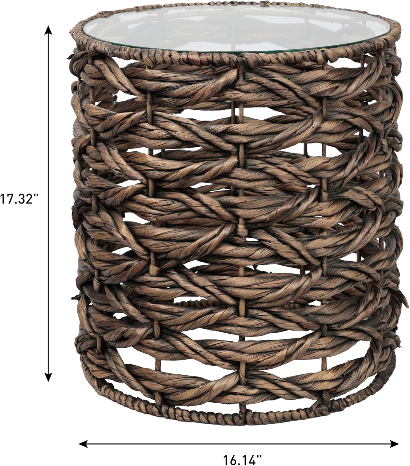 Handwoven Hyacinth Glass Top Round End Table