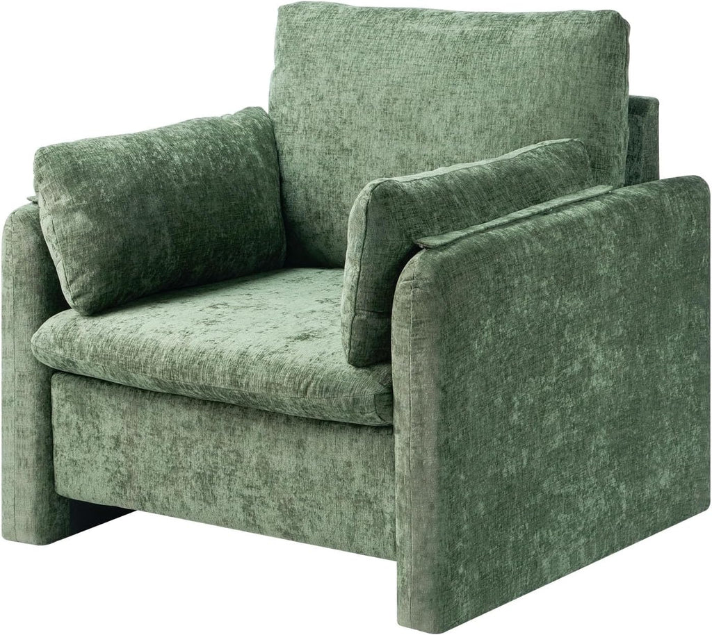 Oversized Green Padded Arm Reading Accent Chair