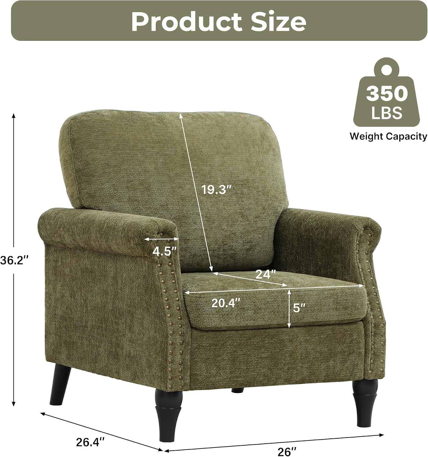 Mid Century High Back Green Wood Leg Accent Chair