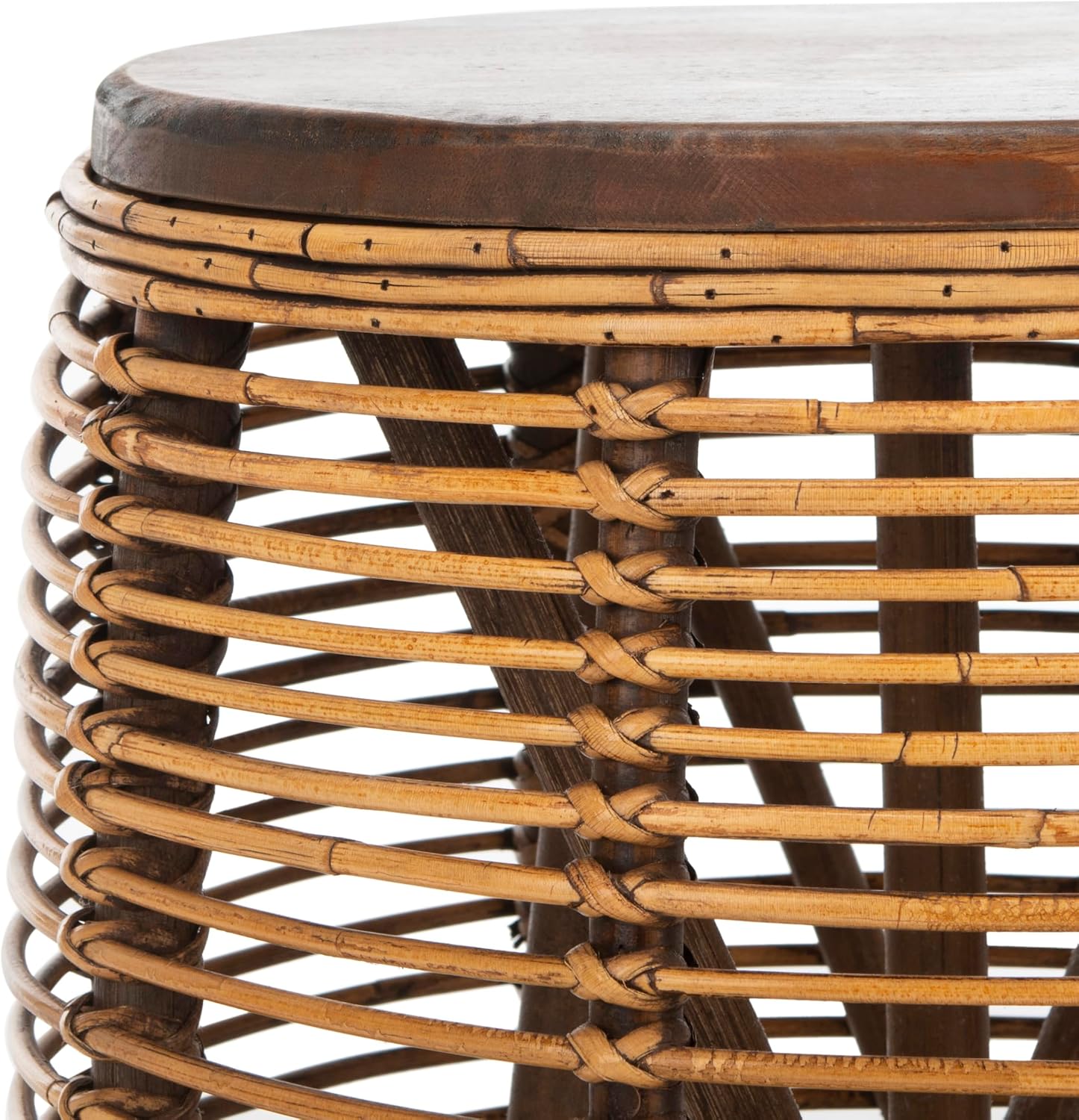 Honey Teak Wash Woven Rattan Drum Table