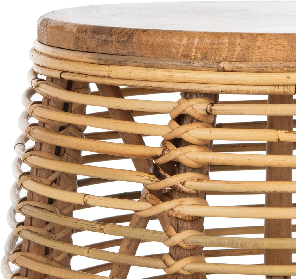 Coastal Natural Woven Rattan Drum Stool Table