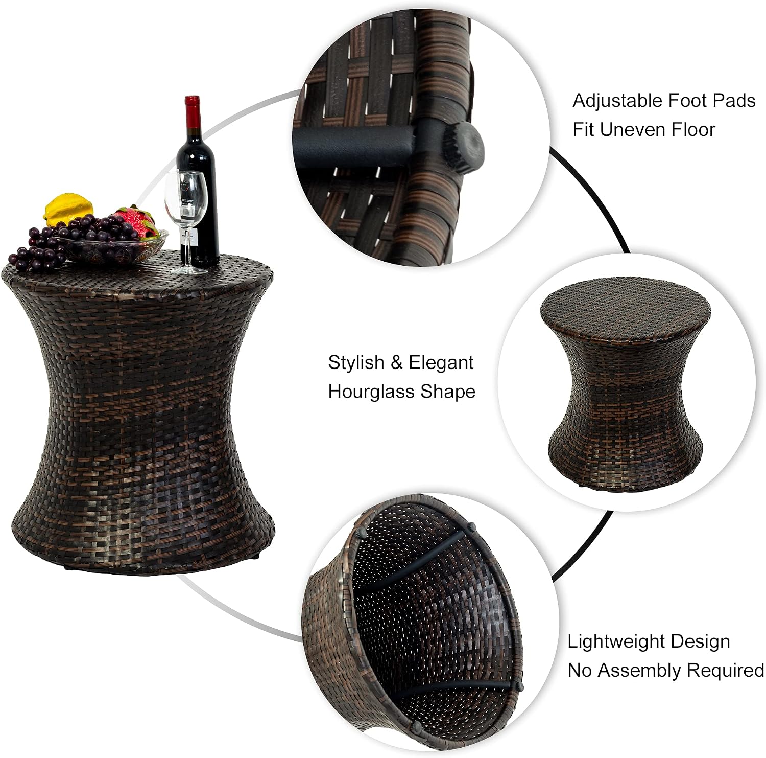 Hourglass Wicker Brown Steel Frame Side Table