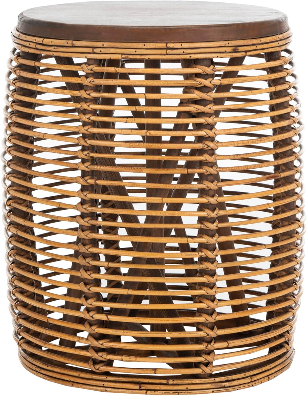 Honey Teak Wash Woven Rattan Drum Table