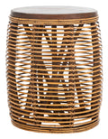 Grey Whitewash Woven Rattan Drum Side Table