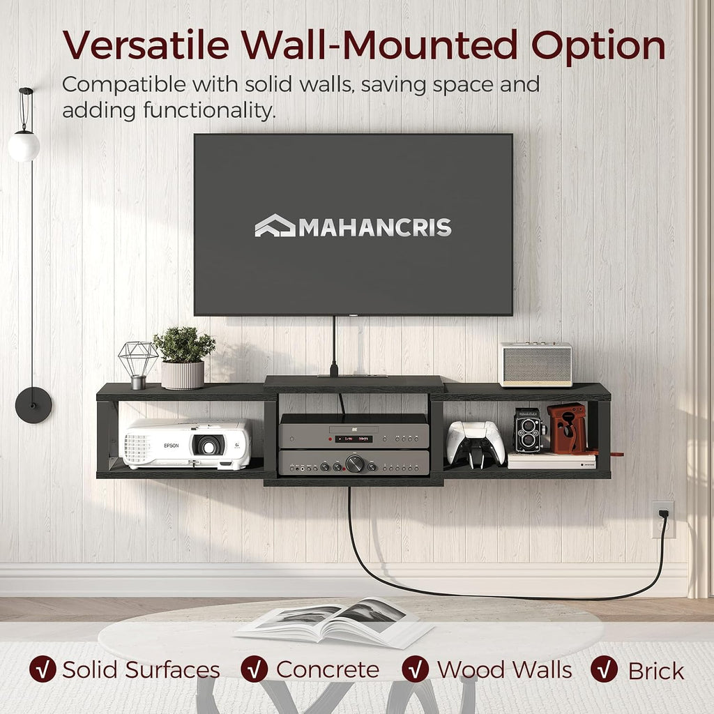 Black Metal Frame Floating TV Stand Outlet
