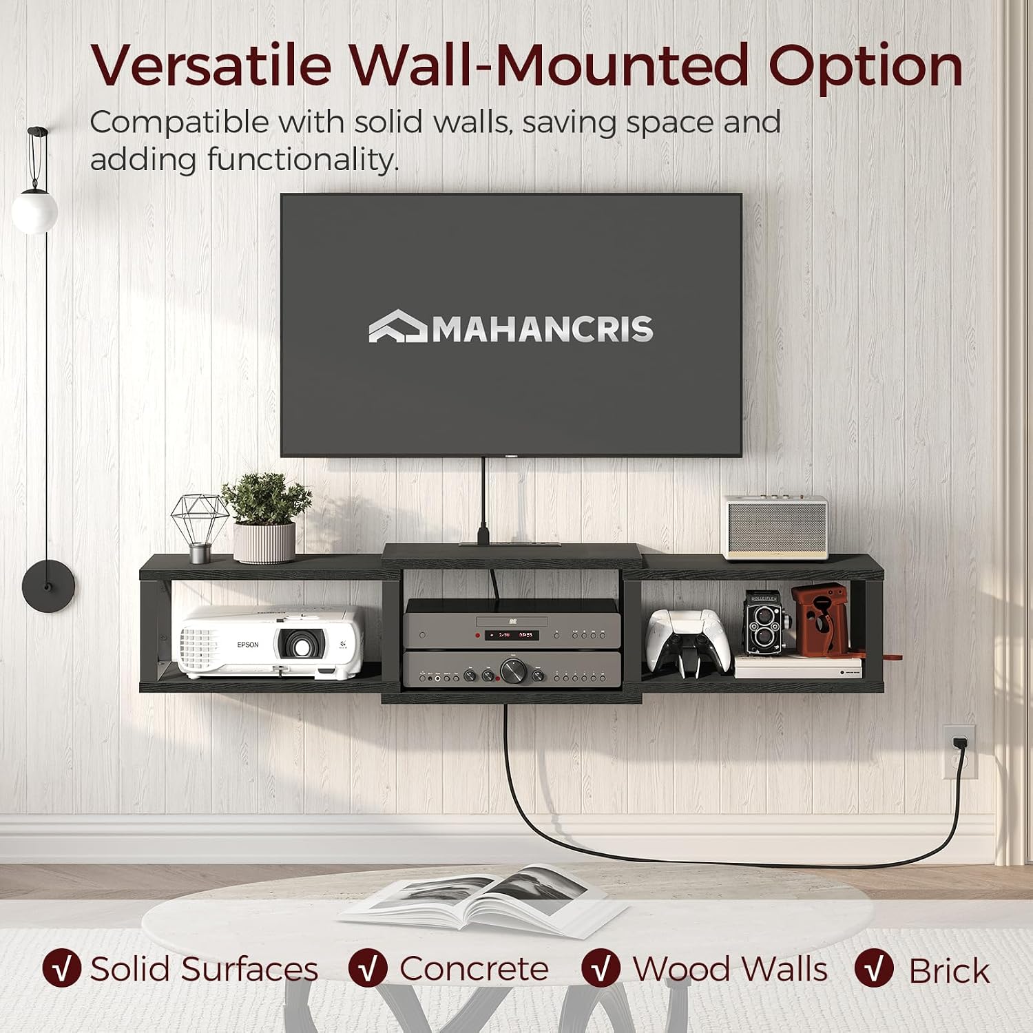 Black Metal Frame Floating TV Stand Outlet