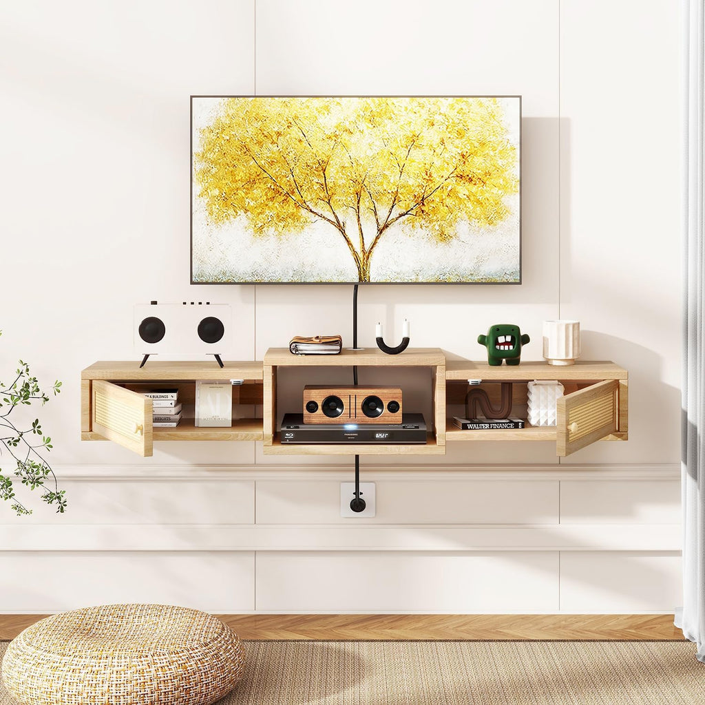 Natural Rattan Floating Storage TV Stand