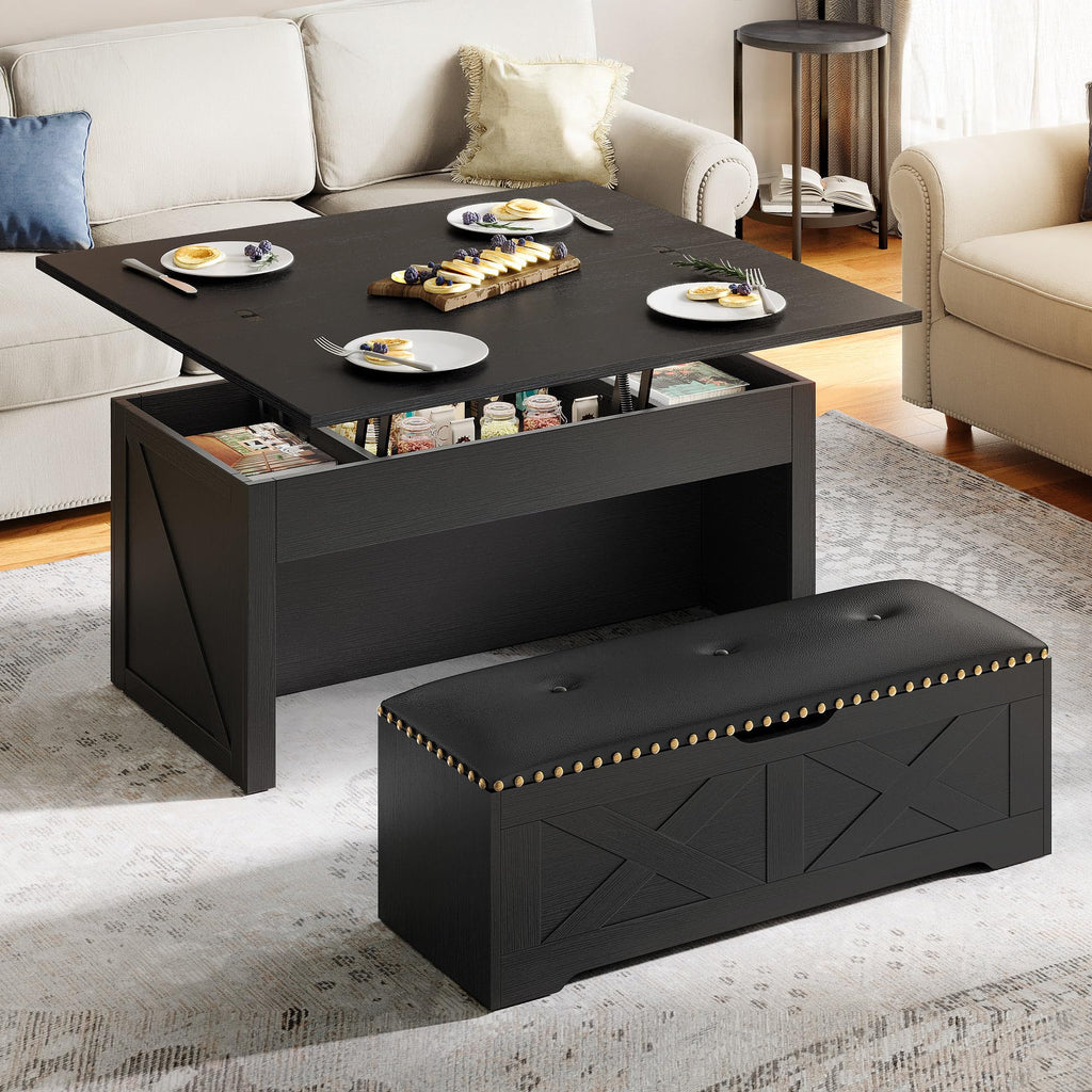 Walnut Convertible Lift Top Storage Coffee Table Set