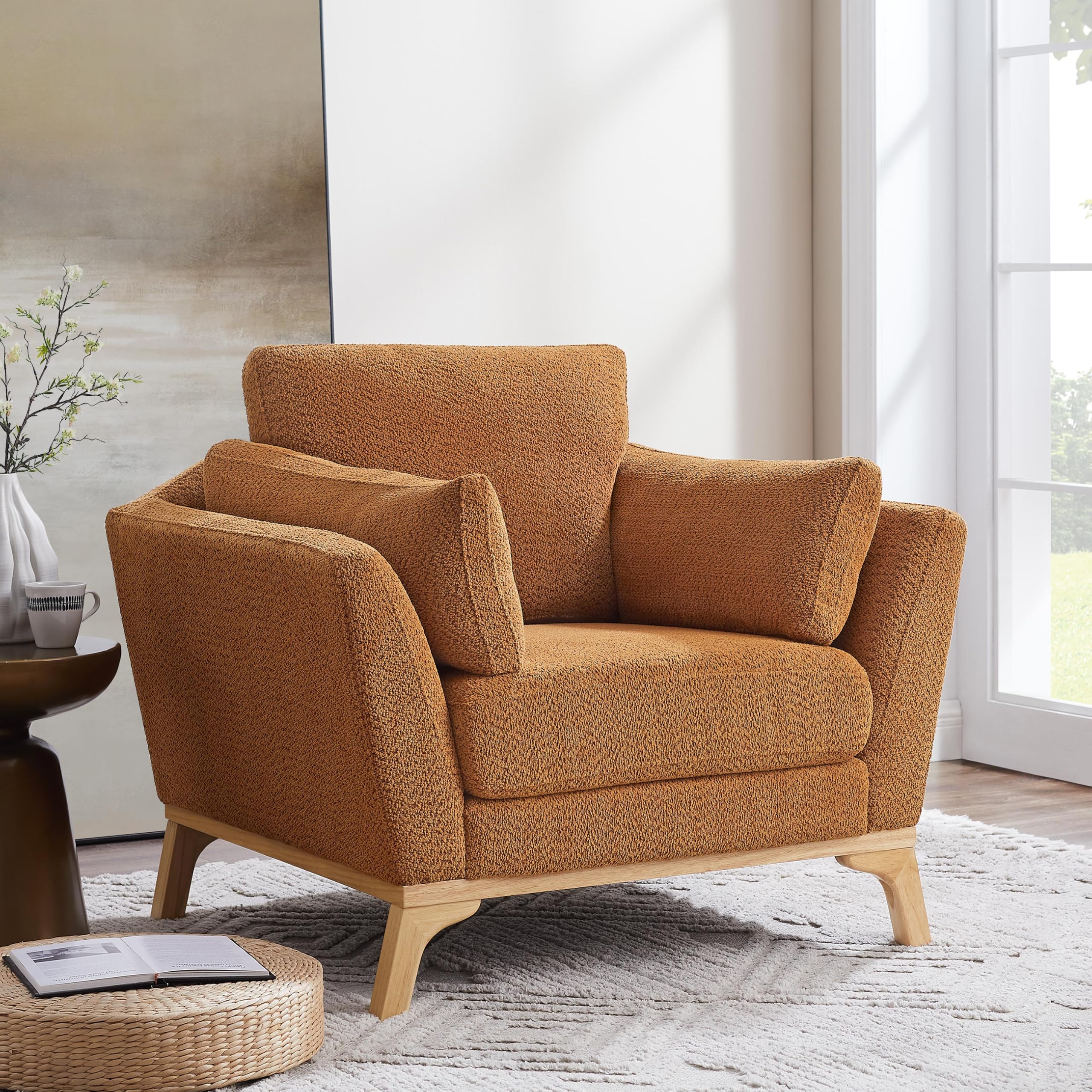 Large Linen Cushioned Accent Chair for Living Bedroom