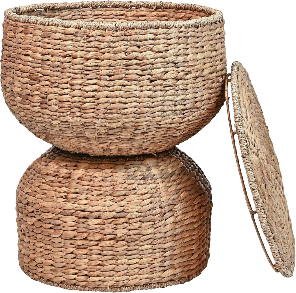 Handwoven Hyacinth Hourglass Storage Accent Table