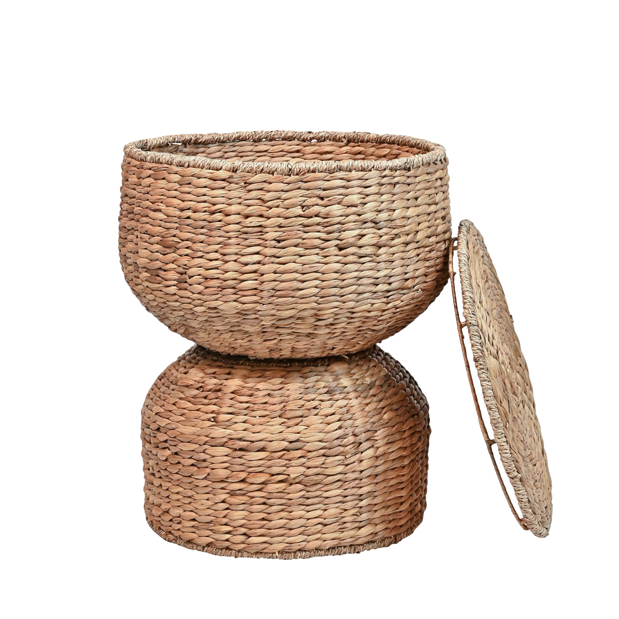 Handwoven Hyacinth Hourglass Storage Accent Table