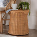 Handwoven Rattan Drum Honey Round End Table