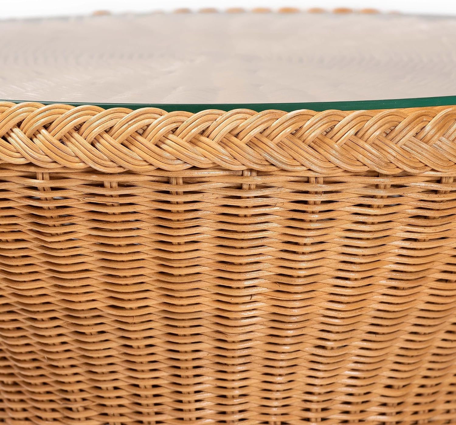 Handwoven Rattan Hourglass Glass Top Side Table