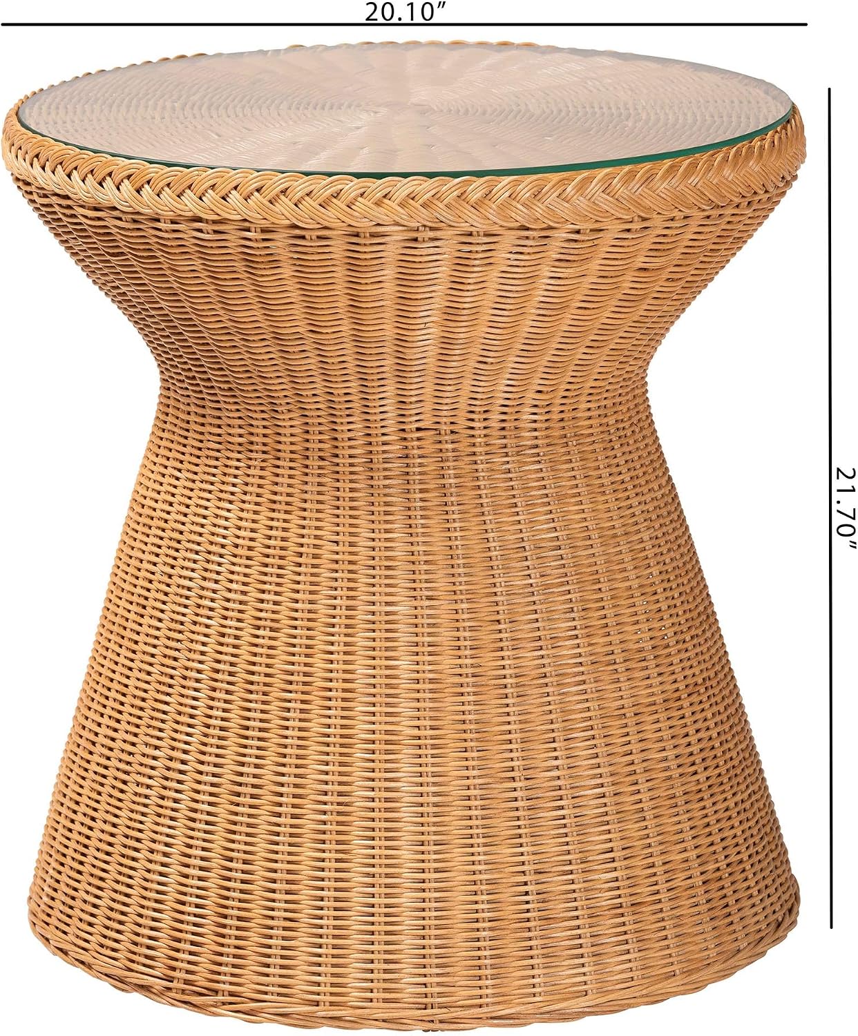 Handwoven Rattan Hourglass Glass Top Side Table