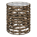 Handwoven Hyacinth Glass Top Round End Table