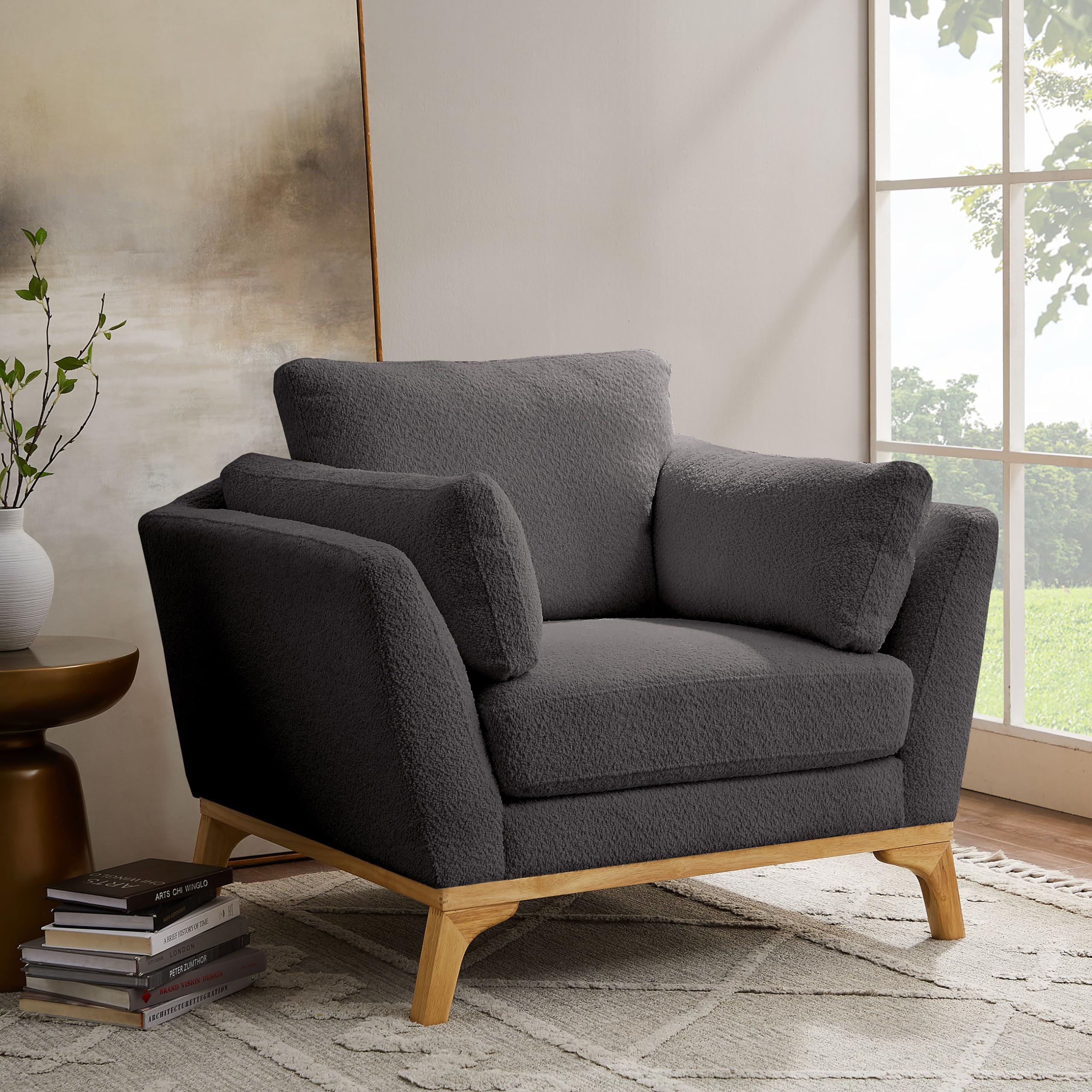 Large Linen Cushioned Accent Chair for Living Bedroom
