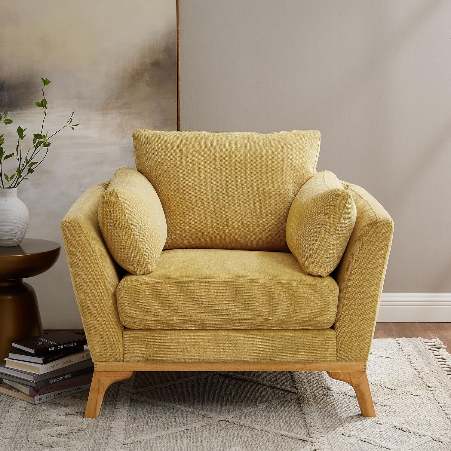 Large Linen Cushioned Accent Chair for Living Bedroom
