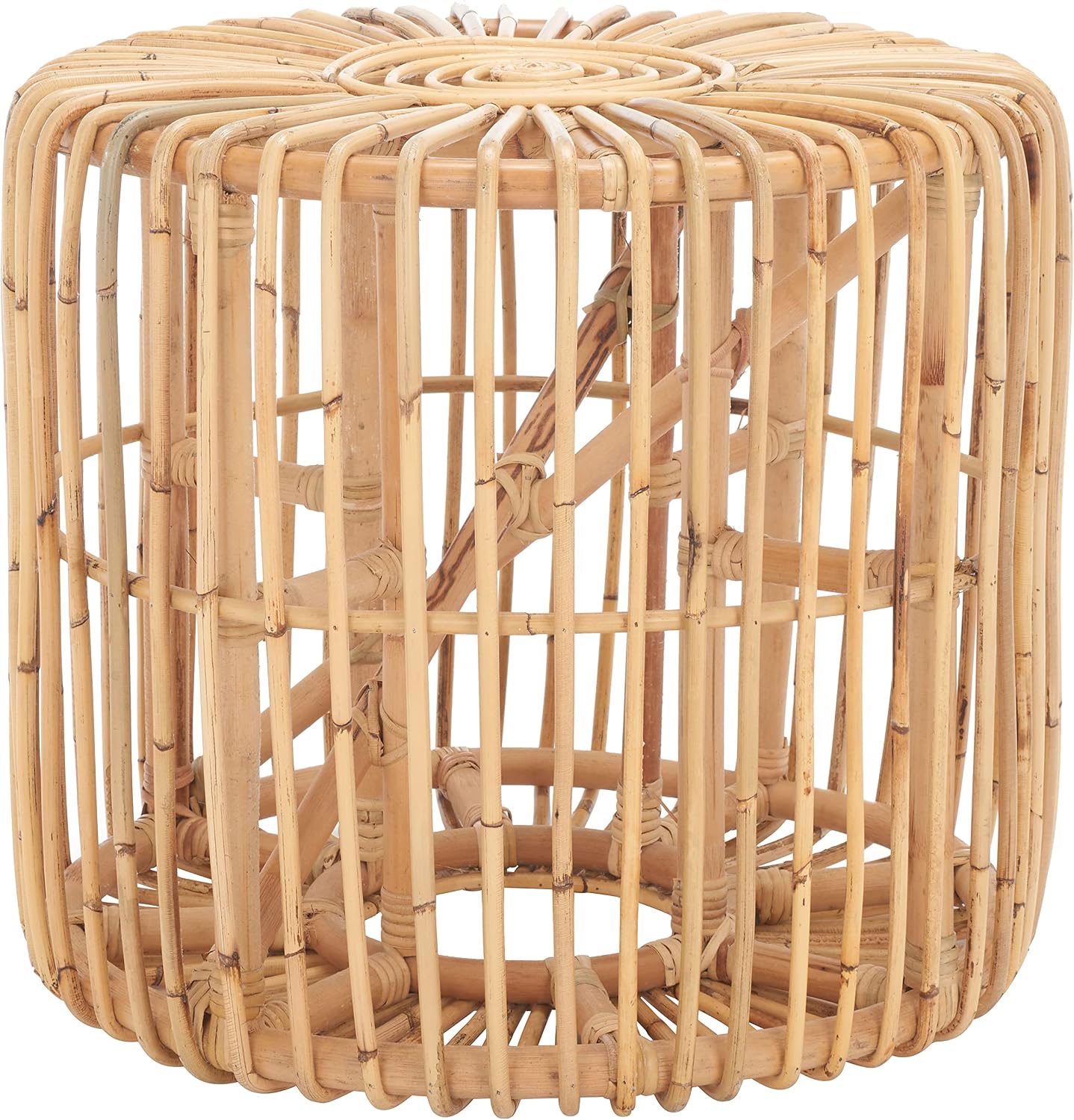 Natural Rattan Round Drum Coastal Accent Table