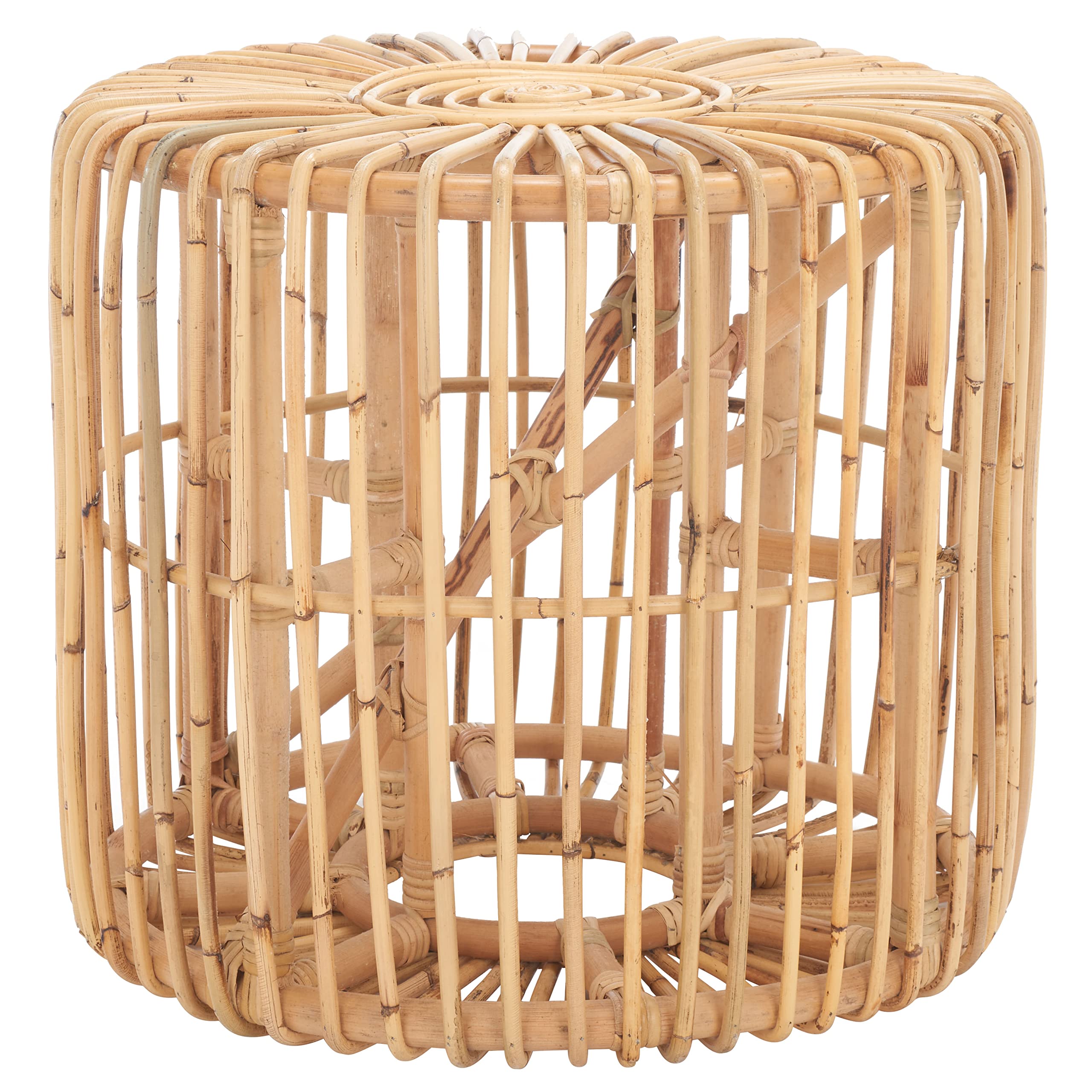 Natural Rattan Round Drum Coastal Accent Table