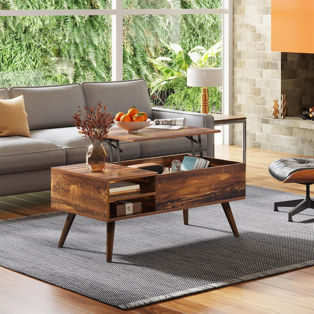 Brown Mid Century Lift Top Storage Coffee Table